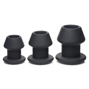 Master Series Gape-Grommets 3 pc Hollow Silicone Anal Dilator Set - Black