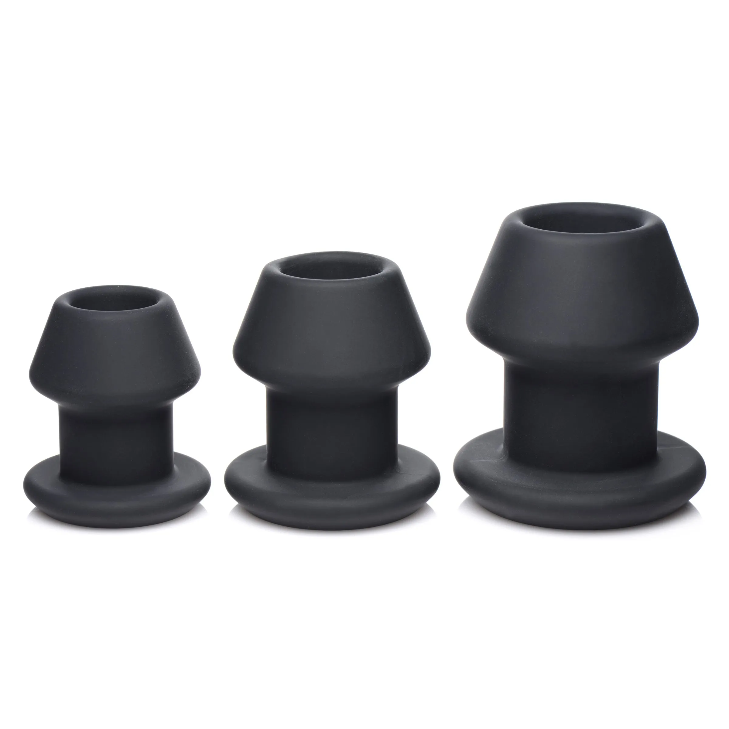 Master Series Gape-Grommets 3 pc Hollow Silicone Anal Dilator Set - Black