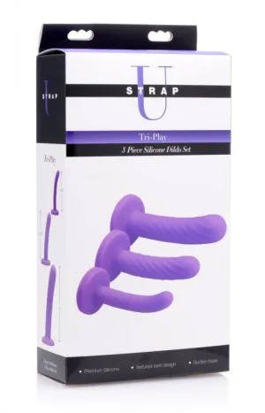Strap U Tri-Play Silicone Dildo - Set of 3 Purple